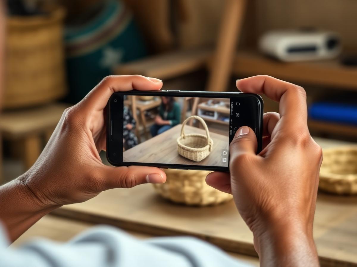 Artesano digitalizando su producción desde el celular